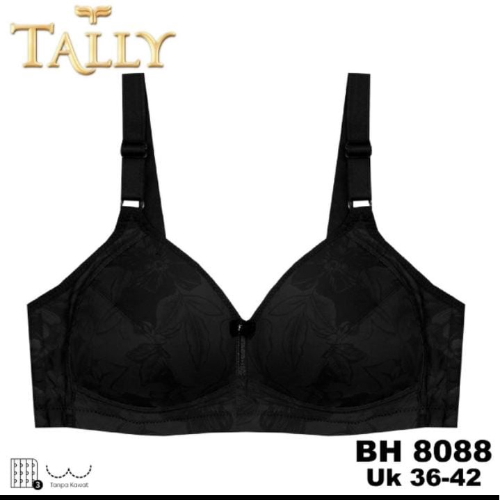 TALLY Bra Tanpa Kawat Bahan Katun Busa Tipis Cup C Kait 3 Bra Harian BH 8088 BABY SKIN