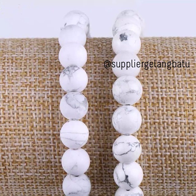 Gelang Batu pirus putih Original 6mm 8mm 10mm 12mm 14mm ukir premium aksesoris fashion pria wanita