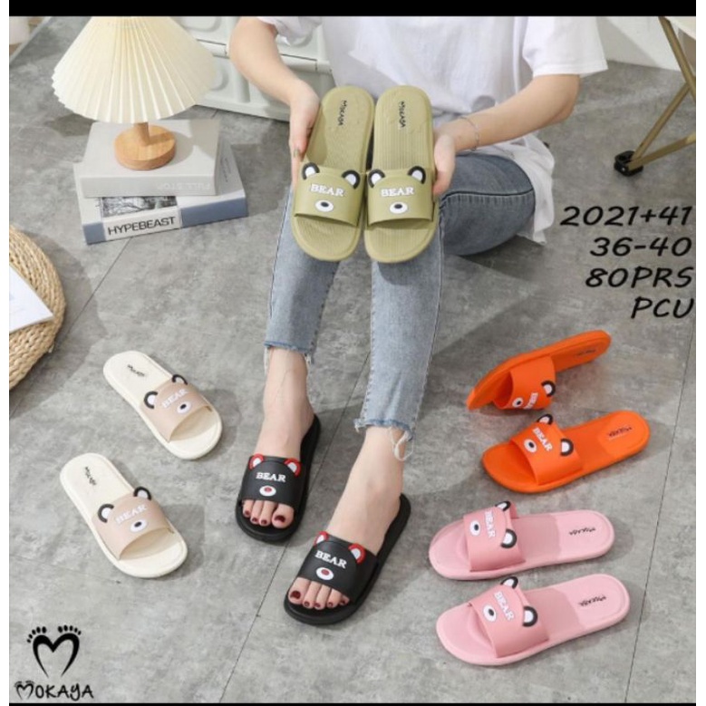 Sandal selop Korea motif bear timbul mokaya 2021