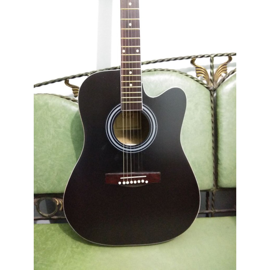 Gitar Akustik Jumbo Merk Cort Warna Hitam Doff Trusrod Sunkay Senar String Jakarta Murah