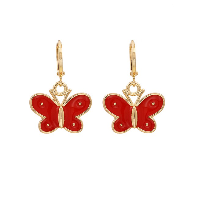 LRC Anting Tusuk Fashion Red Dripping Butterfly Alloy K3405X