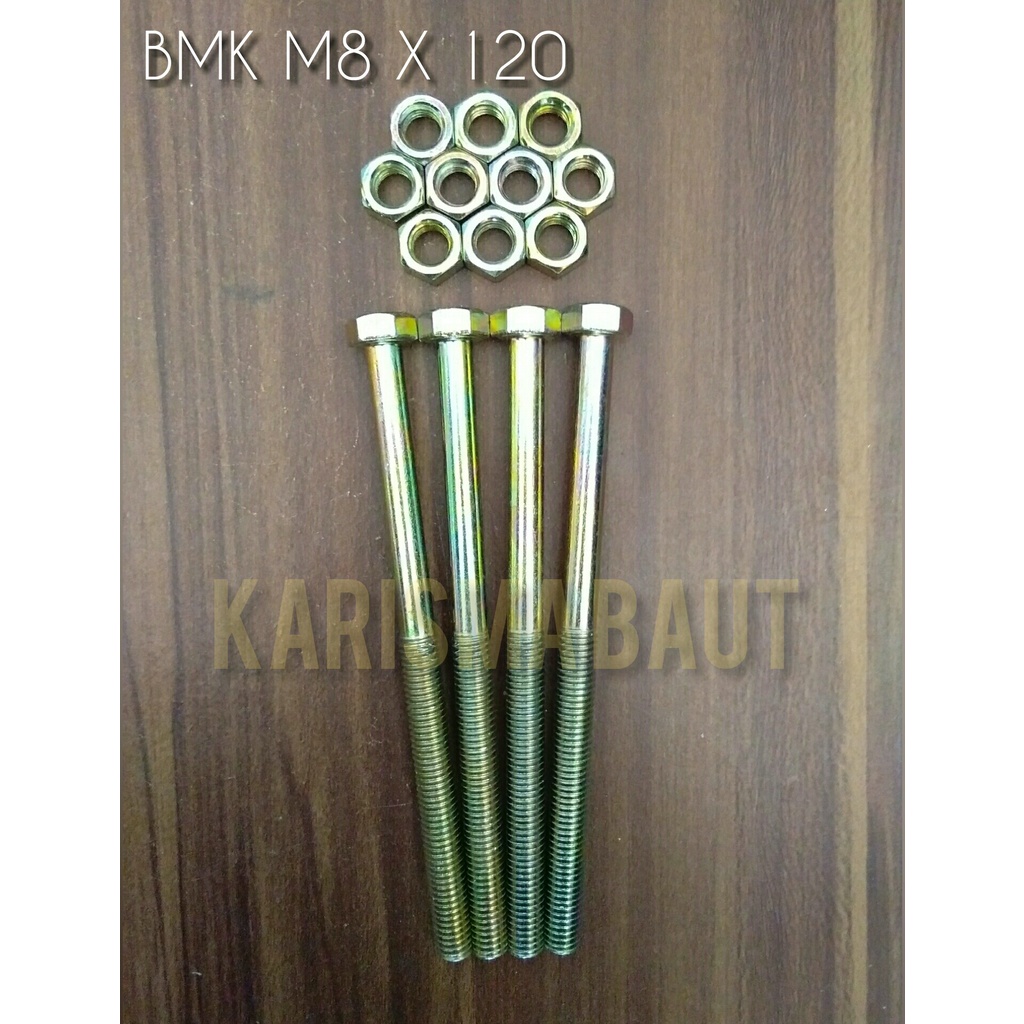 [1 set baut+mur] BMK M8X120 (Baut Mur Kuning M8 x 120)