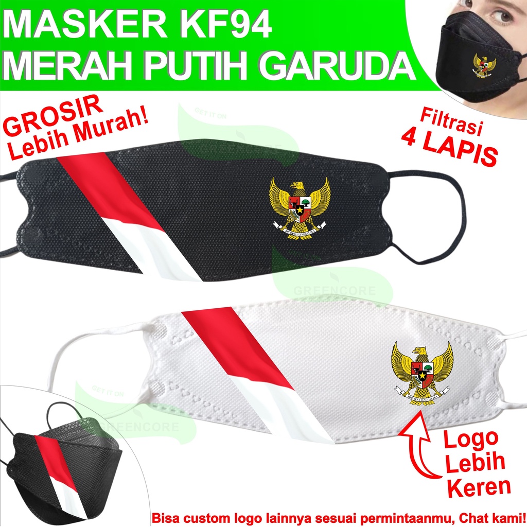 Masker merah putih garuda indonesia logo kf94 4 ply lapis 3d convex model evo kesehatan non kain tni polri terbaru polisi tentara bendera atlet olahraga event pesta acara grosir kementrian hut ri merdeka bumn dishub pns kaos partai parpol kopri pns guru