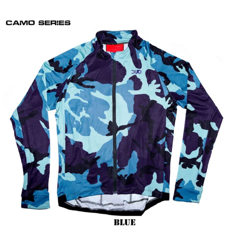 Baju jaket jersey sepeda gowes lengan panjang camo army tentara blue pria dewasa