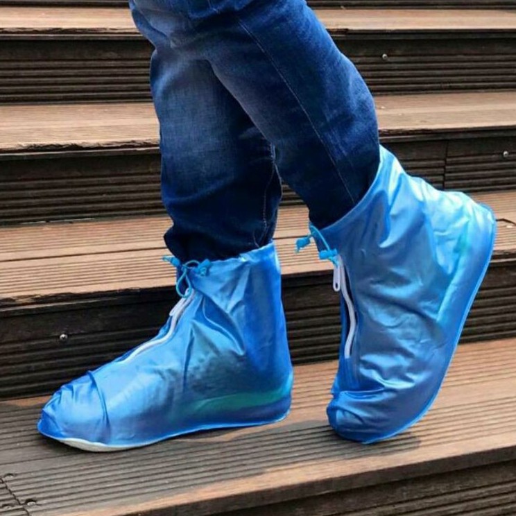 Cover Sepatu Anti Air / cover sepatu anti hujan / Rain Cover Hujan Sepatu dengan Reflektor Cahaya-PENDEK BIRU