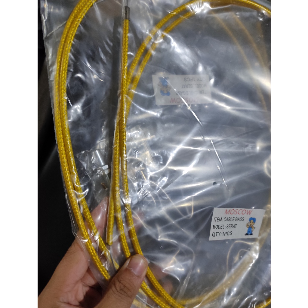 1 PAKET 2 PCS Kabel gas KUNING  serat karbon 190cm +stelan L gas.universal semua jenis motor metic/racing