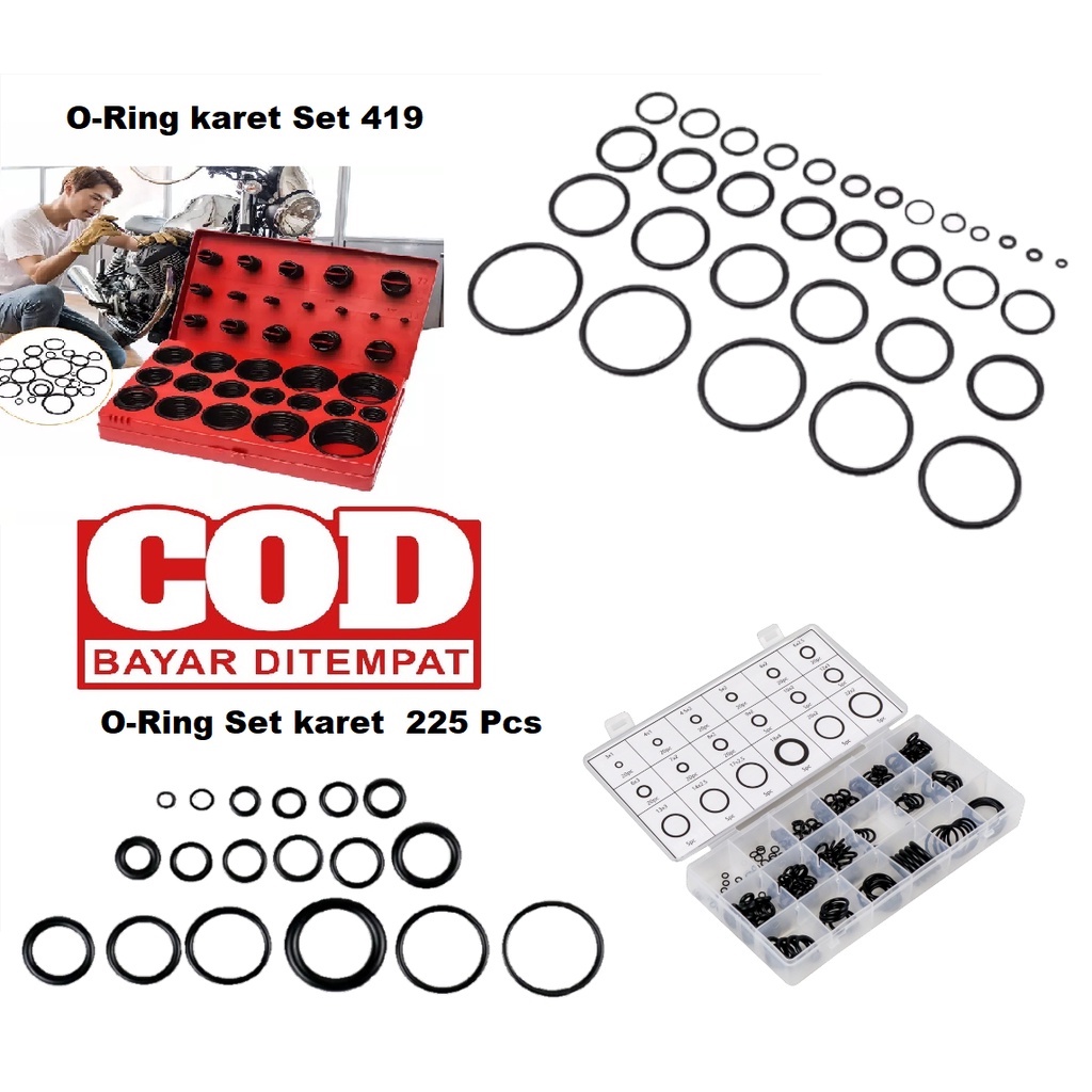 ( BIG PROMO - BISA COD ) O-ring Set - Karet Rubber O Ring Seal Tightening 225PCS - Karet Ring Set - Seal Set Motor Mobil - karet seal mesin, seal motor - seal mobil - Sealing Rings Gasket Assortment Set Kit Box Oil Waterproof - seal berbeda beda ukuran