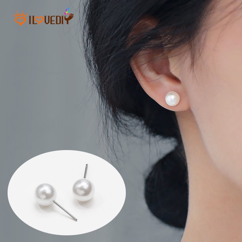 Anting Stud Mutiara Lapis Silver Gaya Korea Untuk Wanita