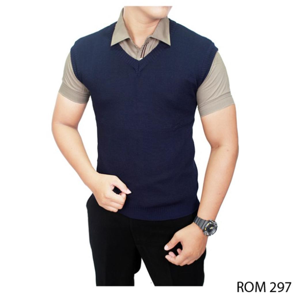 Casual Male Vests Rajut Dongker - ROM 297