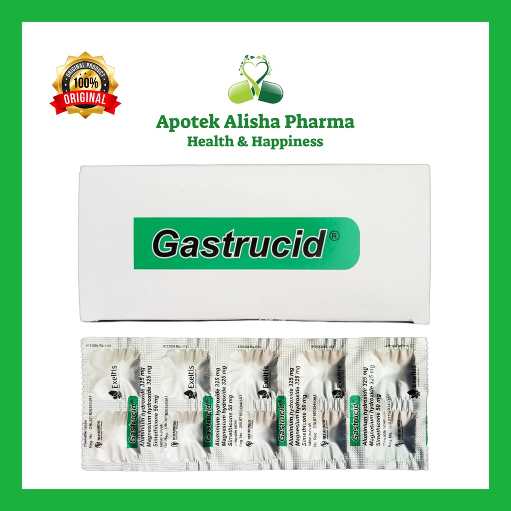 GASTRUCID Strip 10tablet-Gastrucid Tablet Antasida Obat Maag Pencernaan Lambung Nyeri Ulu Hati Kembung/Gastrusid Tablet