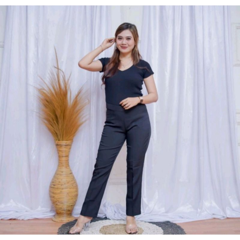 CELANA KERJA WANITA PINGGANG KARET HIGHWAIST