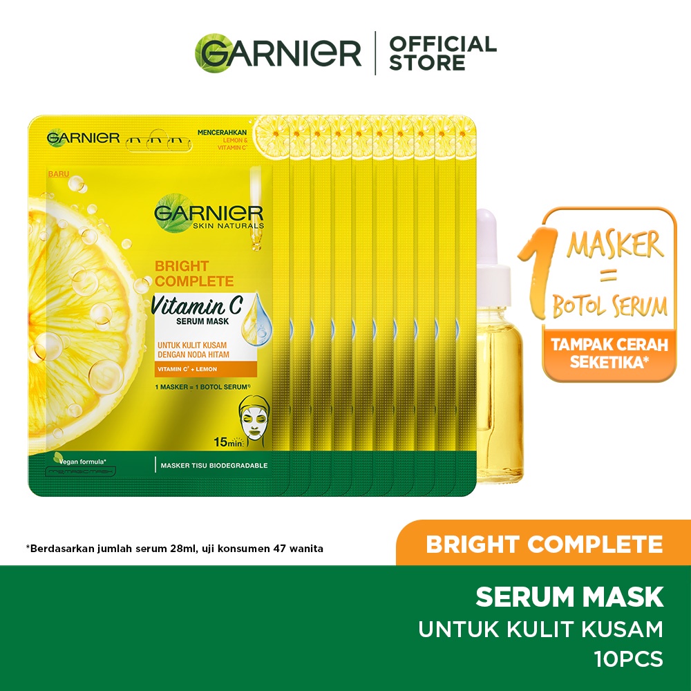 Garnier Serum Mask Bright Complete 10 Pcs Masker Lebih Hemat (sebelumnya Light complete)
