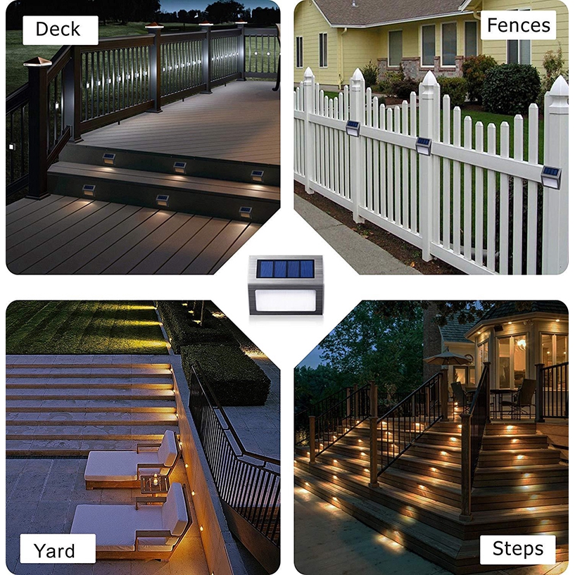 4PCS Solar Powered LED Waterproof Step Light/Outdoor Garden  Lighting Sunlight Power Saving/Deck Pathway Stairs Fence Yard Path Landscape Lamp Decoration