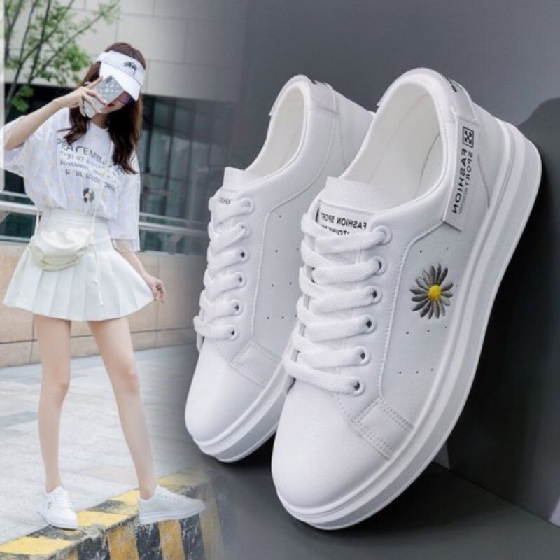 Sepatu Sneakers wanita Sepatu Kets Cewek Keren Casual Import Korea Style Premium Terbaru Murah Putih-2