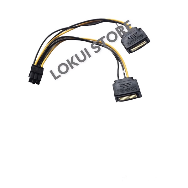 Kabel SATA Cabang 2 To PCIe 6 Pin Male Power Adapter Sata 2x To 6 Pin / 6 pin To 2 Sata