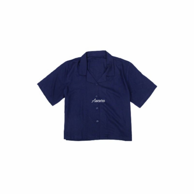 KEMEJA WANITA CROP TOP POLOS KATUN CROP SHIRT ORGANIK-CROP TOP NAVY