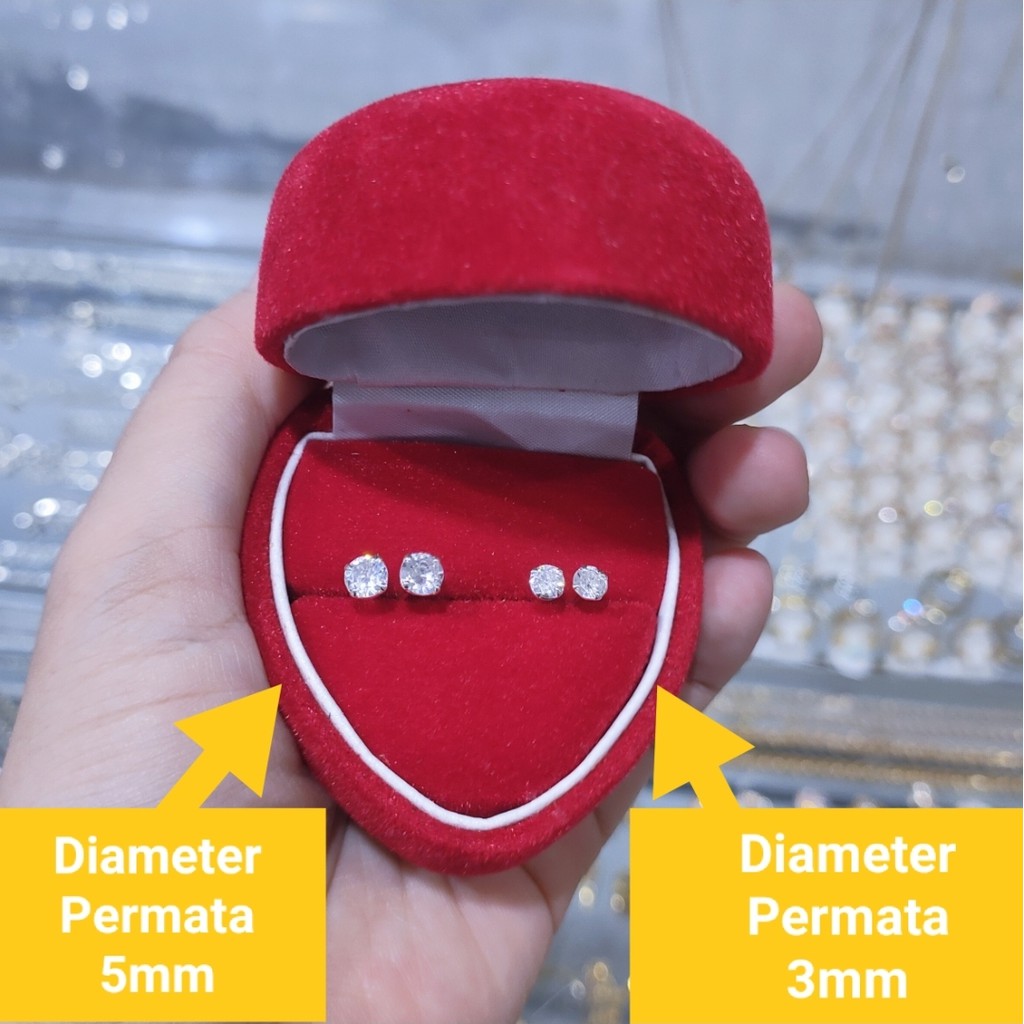 terbaru anting perak tusuk permata 1 berkilau seperti berlian asli / anting desi