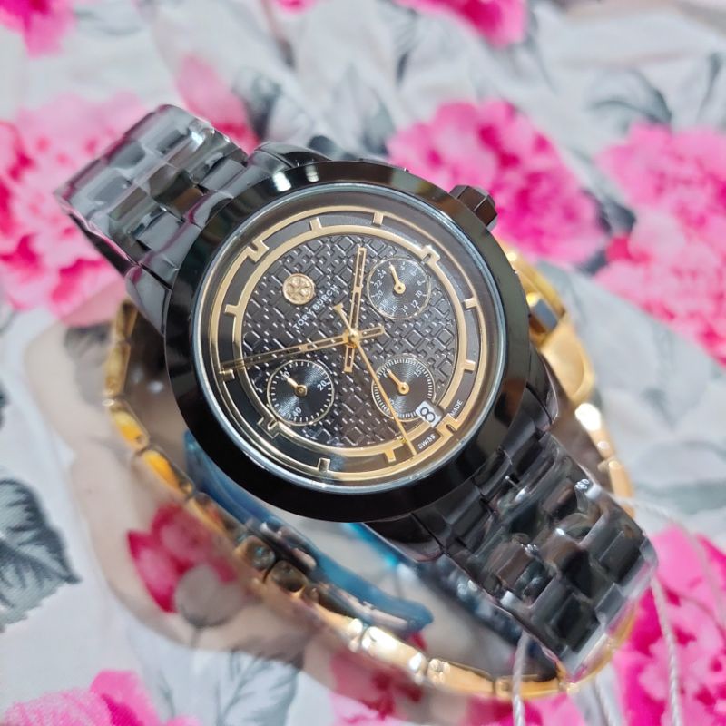 Original Jam Tangan Wanita Tory Burch Mother Of Pearl Black TRB1025