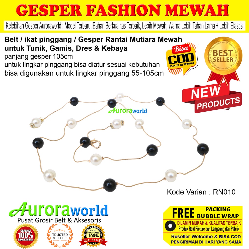 Auroraworld Belt wanita ikat pinggang mutiara gesper rantai perempuan mewah untuk dress gamis tunik tali pinggang cewek Fashion korea Terbaru bisa COD RN-1A