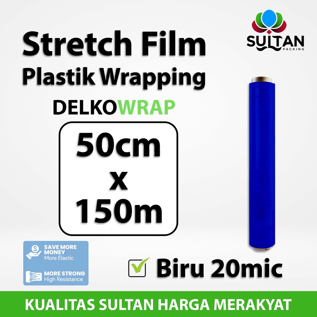 Plastik Wrapping Stretch Film 50cm x 150m DELKOWRAP BIRU SATUAN