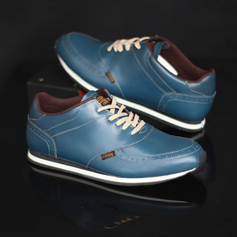 EZRA NAVY -Sepatu Casual Kasual Sneakers Pria Kulit Asli/Cowok/Men Lokal Ori Original Footwear