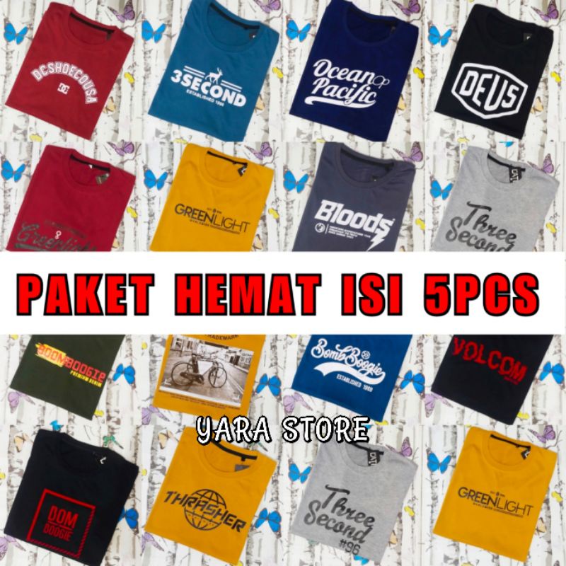 PAKET HEMAT ISI 5 PCS KAOS PRIA DEWASA TERMURAH UKURAN M L XL DAN XXL