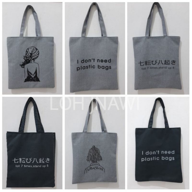 Tote Bag Canvas Resleting dan Saku Unisex Premium