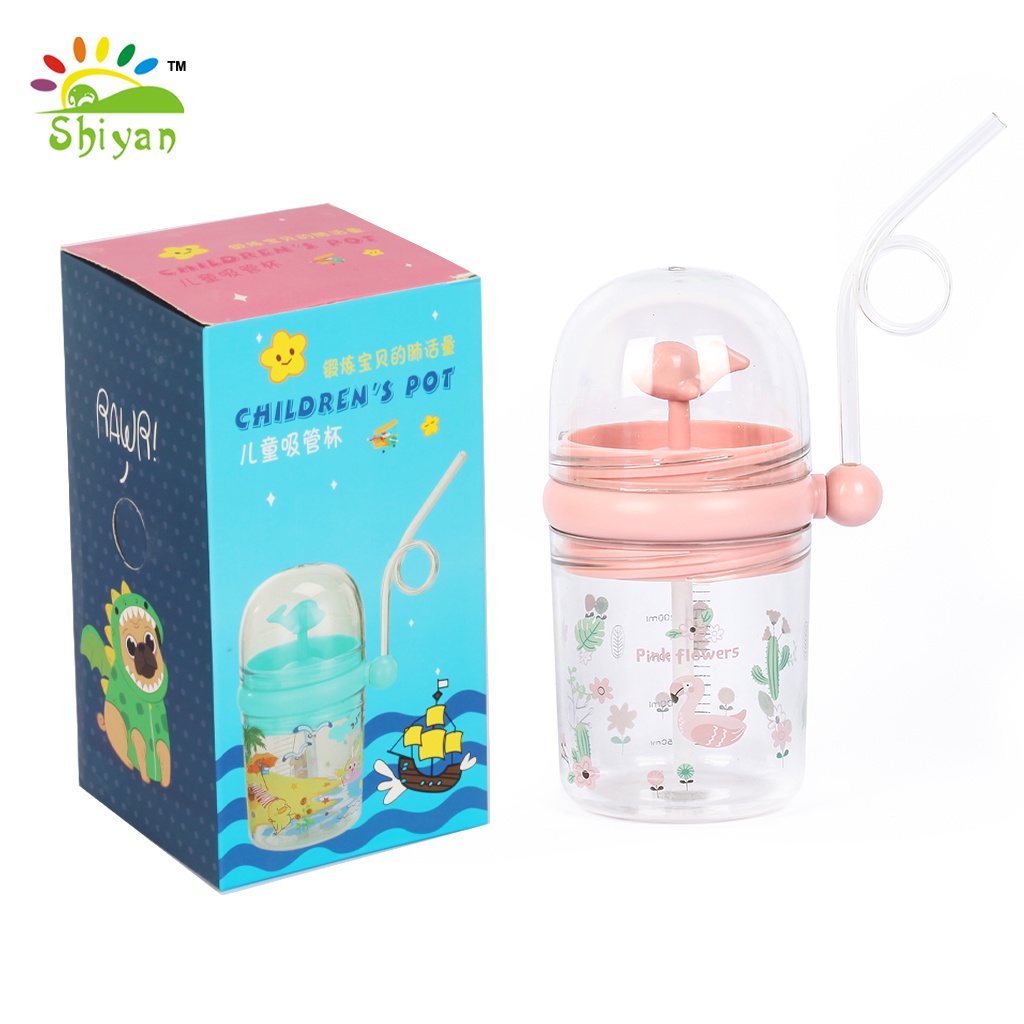 [Shiyan] botol minum dengan sedotan portable anti bocor dengan mainan paus mini ukuran 250 ml children bottles leak proof