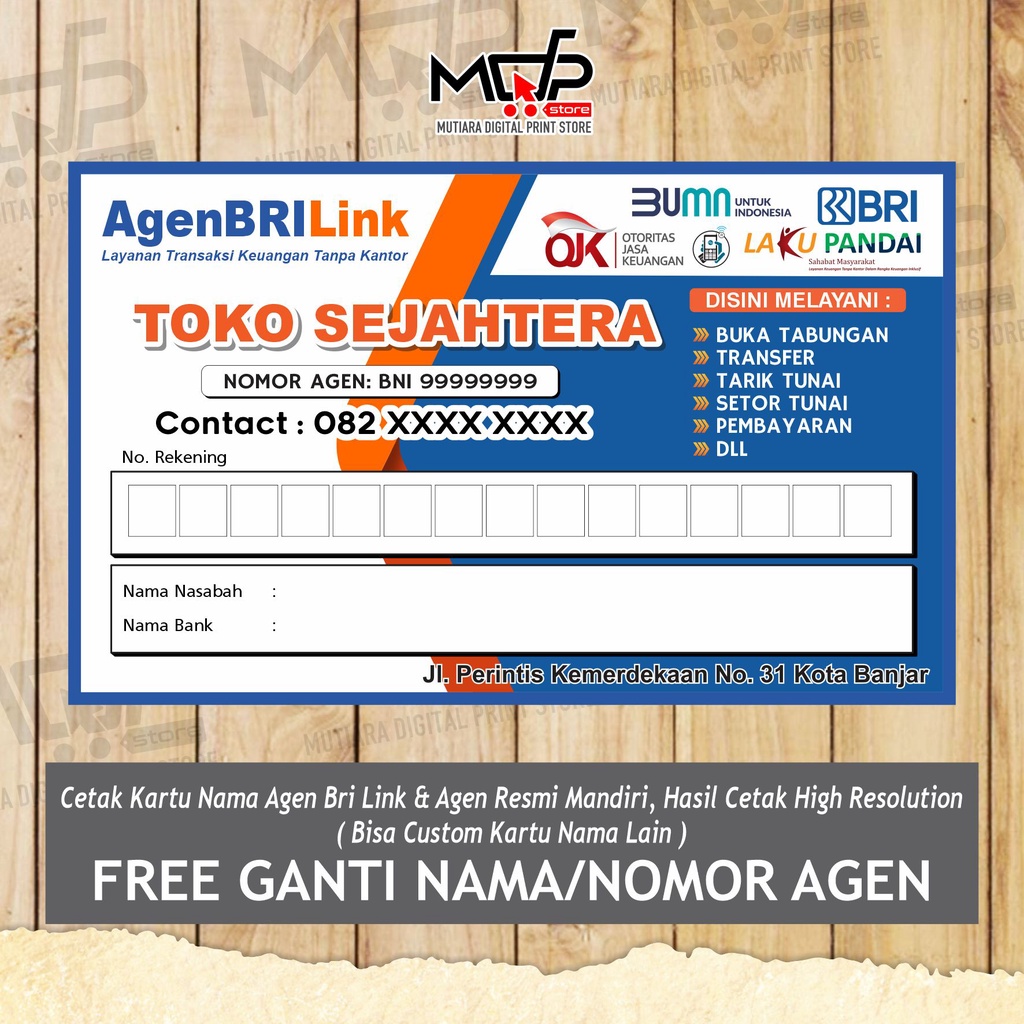

KARTU NAMA AGEN BRILINK BANK BRI MDPRINTSTORE
