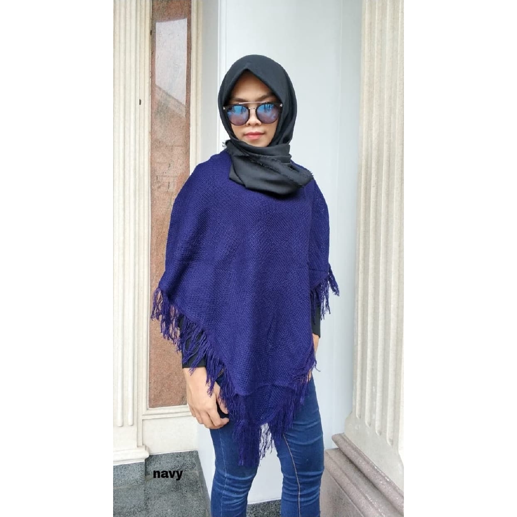 [Ponco tempe navi RO] Ponco Wanita rajut navy