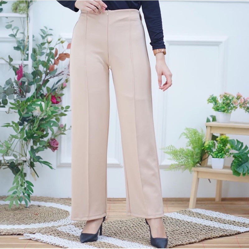 Celana Kulot Highwaist Premium Scuba - Cullote Highwaist Pants - Celana Kulot Wanita - Zipper Kulot Scuba - Scuba Premium - Kulot Scuba Resleting Depan -  Buna Zipper Cullote Scuba