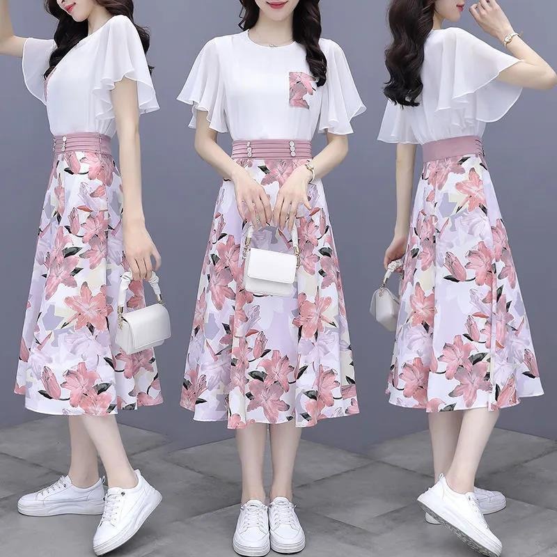 Setelan gaun sifon dress mini gaun anggun rok rok panjang