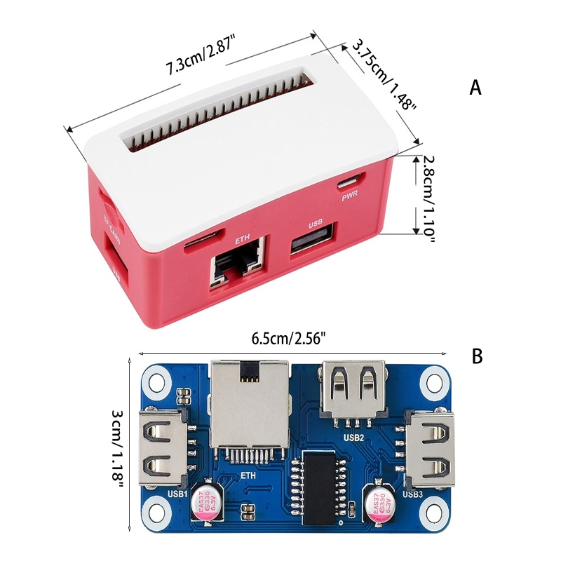 Vivi Raspberry Pi Zero Ethernet USB HUB BOX ETH Topi HUB USB B 1x RJ45 3x Usb2 0