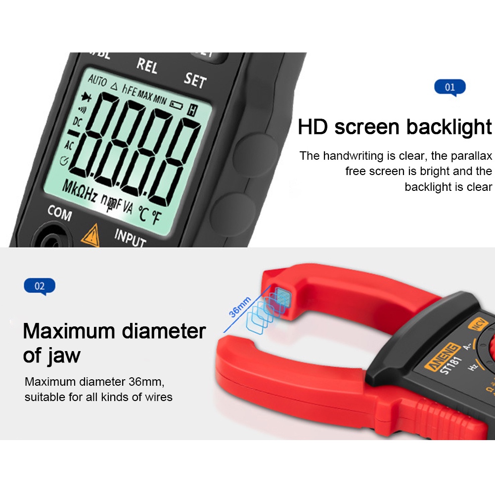 Battery Powered Backlight Resistance Capacitance Frequency Data Hold 4000 Counts Digital Clamp Meter