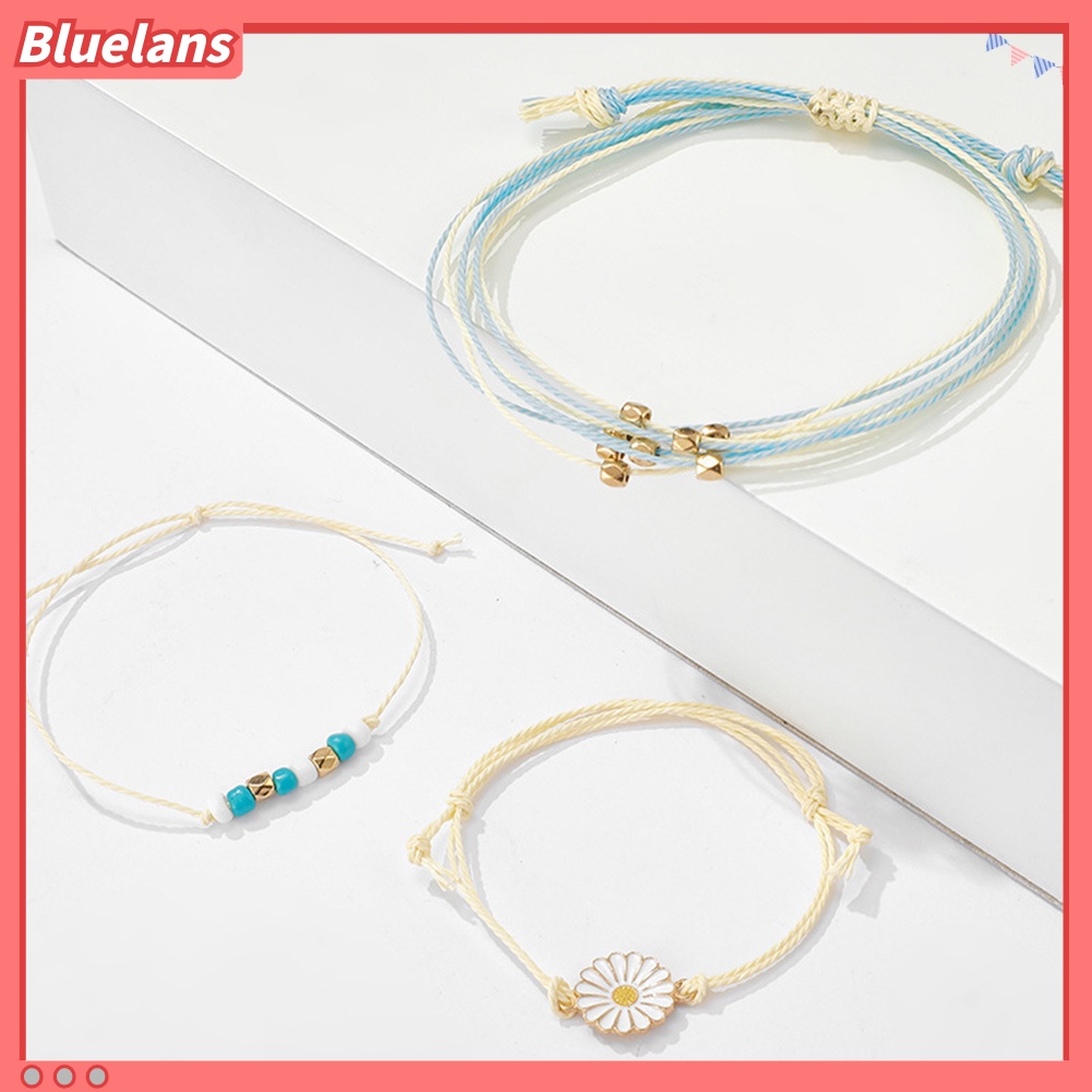 Bluelans 3Pcs Bohemian Women Flower Bead Charm Rope Bracelet Bangle Jewelry Gift