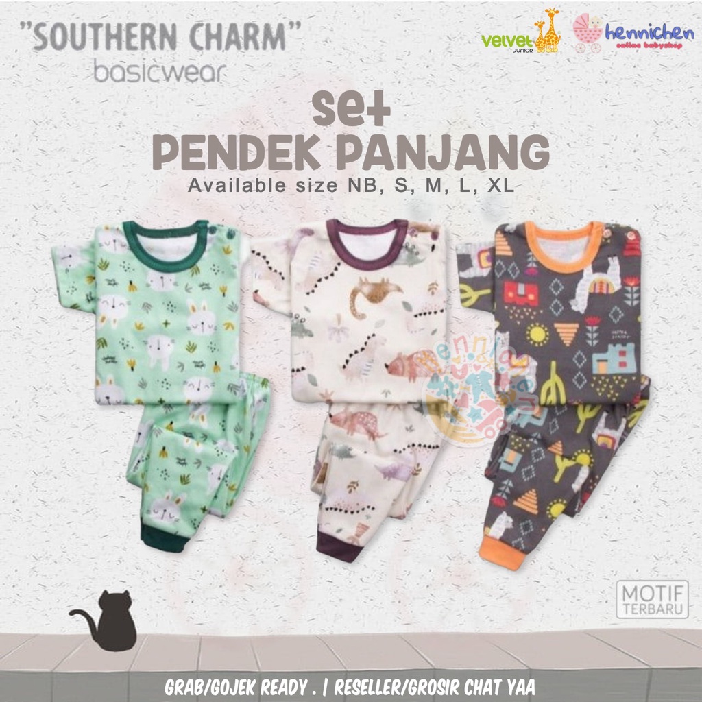 TERMURAH 3 Psg Velvet Junior ARTIC / VIBRANT / COURAGE / GREAT/ KAZEL / ARUCHI BABY Setelan piyama Baju anak  PENDEK + Celana SHOUTHERN CHARM PANJANG