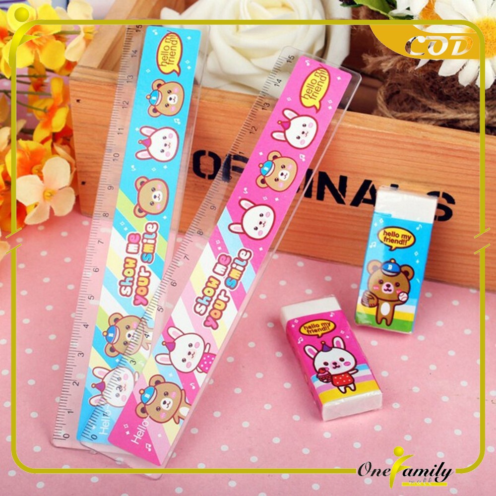 ONE-A26 Alat Tulis Set 8in1 Karakter Stationery Kids / Paket Alat Tulis Anak TK / Set School Supplies for Child Writing Gift Eraser Ruler