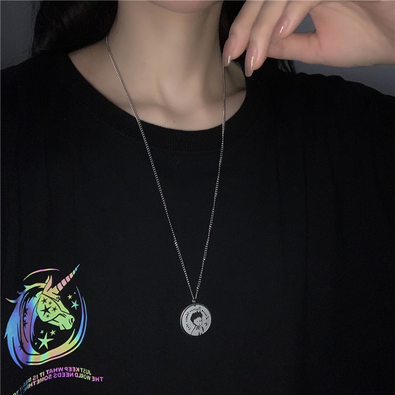 Kalung Rantai Dengan Liontin Bulat Motif Tulisan The Little Prince Gaya Hip Hop Untuk Pria / Wanita