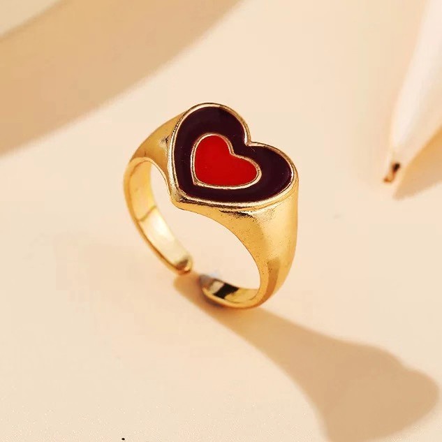 Cincin Model Terbuka Dua Lapis Bentuk Hati Dua Warna