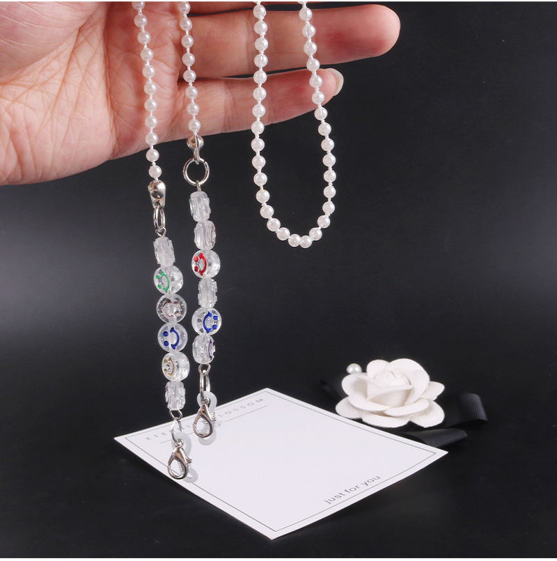 Glasses Chain Hanging Neck Mask Anti-lost Rope Dual-use Smiley Face Pearl Mask Lanyard 75cm