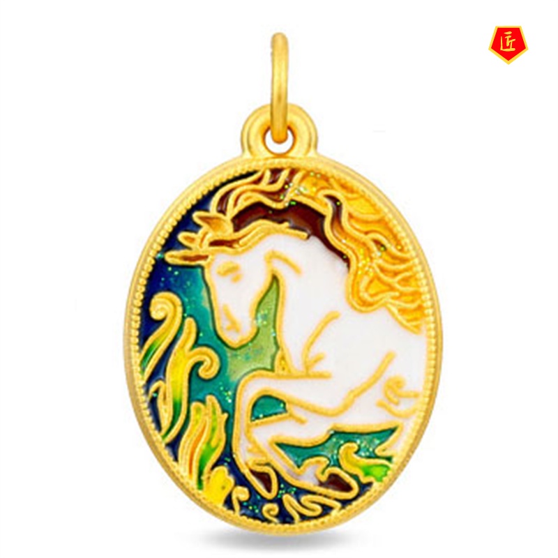 [Ready Stock]Ancient Style Burning Blue Unicorn Pendant 3D Gold Necklace New Fashion