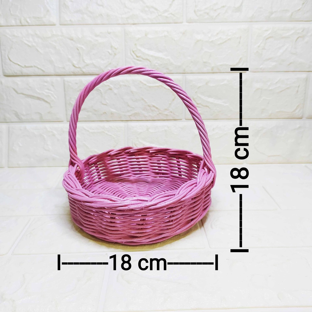 Keranjang Rotan Bulat Pink