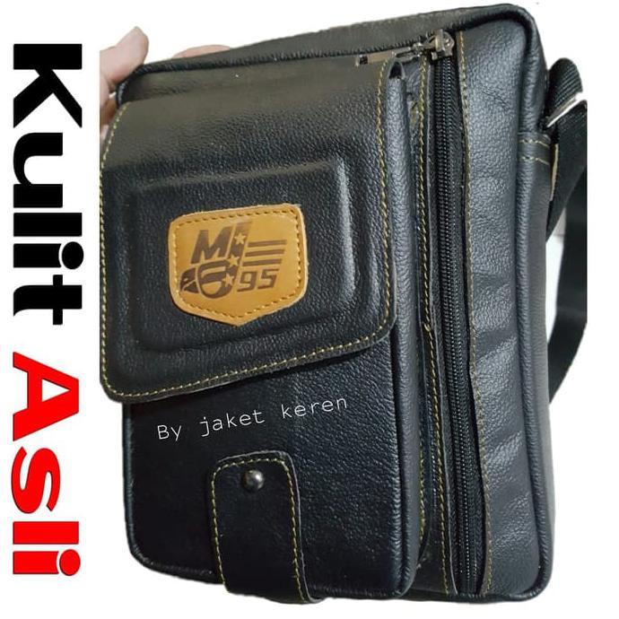 Promo - Tas Selempang Pria Kulit Asli Tas Slempang Cowok Murah Batam Branded - Hitam - Termurah