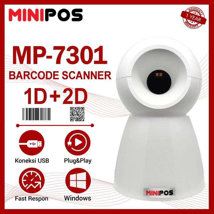 Jual Barcode Scanner 1D 2D MiniPOS MP 7301 OMNI Auto Scan QRCode Resi QRis Shopee Indonesia