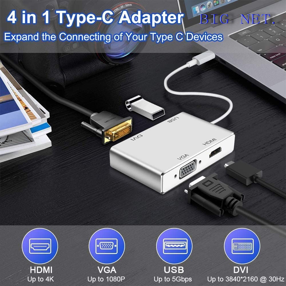 TYPE-C (USB C) To HDTV(HDmi)+USB 3.0+VGA+DVI Converter Adapter 4in1