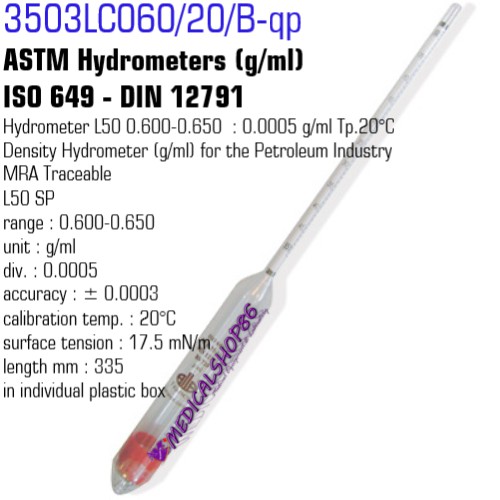 ASTM Hydrometer 0.600-0.650 ALLA FRANCE cat 3503LC060/20/B-qp