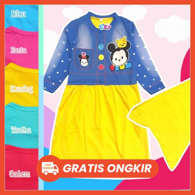 Zhafira kids store - GAMIS ANAK SET HIJAB DEDINA PRINTING 2-10 TAHUN MOTIF KARAKTER GAMIS ANAK TSUM TSUM