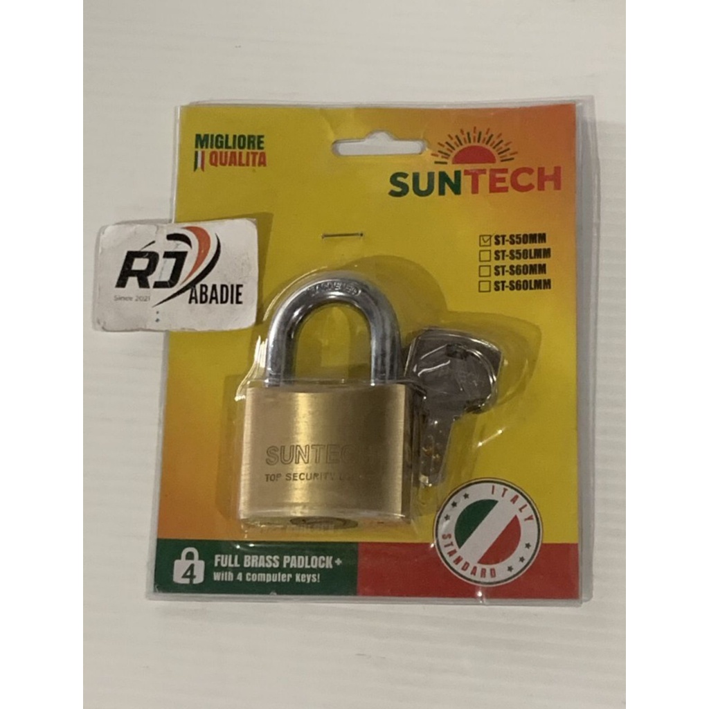 Gembok Kunci Komputer Computerize Leher Pendek Kuningan SUNTECH 50mm