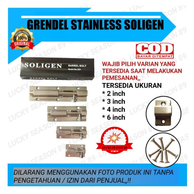 Grendel Stainless Soligen 2&quot; sampai 12&quot; Ukuran Tersedia Di Varian