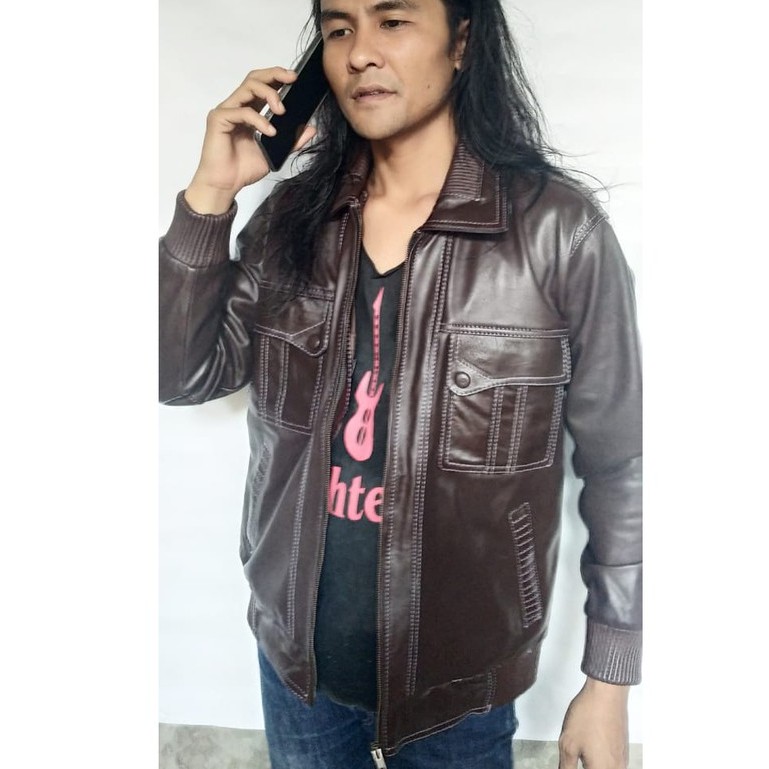 PREMIUM Jaket Kulit Pria asli Sapi Elegant Brownie ARL 033 Silverstone RFLA Ariel Noah